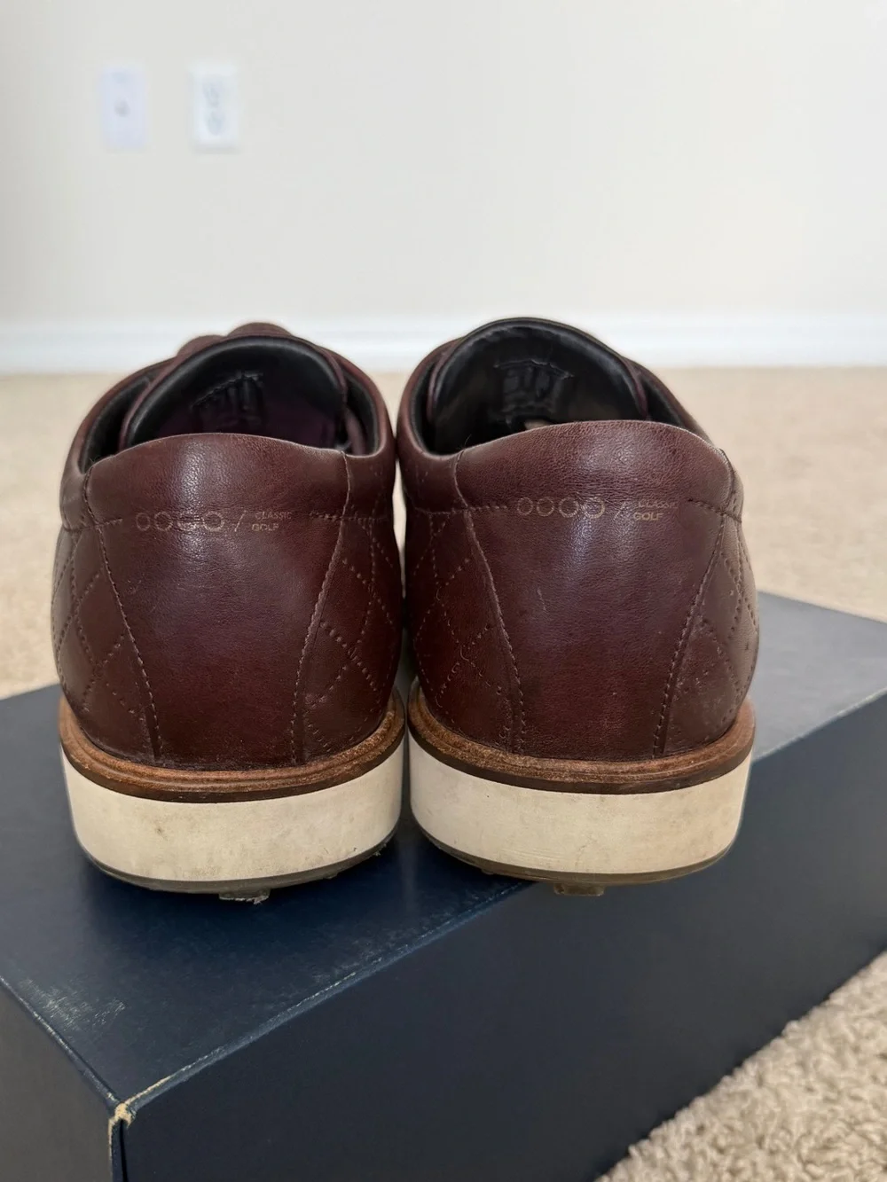ECCO Classic Golf Brown Leather Spikeless Shoes 11.5 Quilted